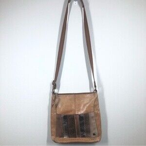 The Sak Lucia Brown Leather Crossbody Bag Mixed Metallic Print Pocket Purse